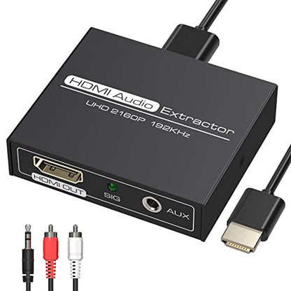 HDMI Audio Extractor 4K with 3.5mm AUX Stereo and L/R RCA Out Converter Adapter Splitter Support 4K 1080P 3D Compatable for PS3 Xbox Fire Stick - color: BLACK
