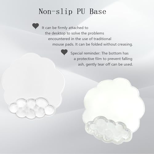 Gel Cloud Wrist Rest for Keyboard and Mouse Clear Mouse Pad with Wrist Rest 3PCS Ergonomic Cool Keyboard Wrist Pad Cute Acrylic Coaster Non-Slip Cute Transparent Mouse Wrist Pad for Computer Keyboard - color: 3pcs Gel White