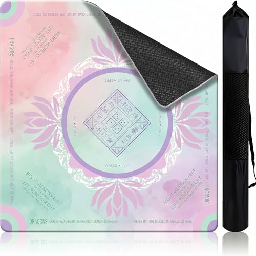 Mahjong Mat 2025 Upgraded No-Crease & No Odor Design, 32.3 Inch with Waterproof Velvet, Non-Slip PU Silicone, Lightweight for Noise Reduction, Includes Printed Rules for Tiles and Cards (Purple-Pink) - color: Purple-pink