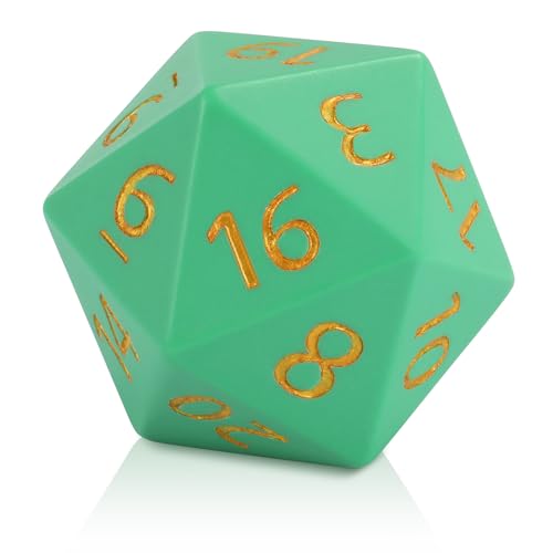 Giant 55mm D20 Resin Dice for RPG & Tabletop Gaming | Precision-carved gold numerals, 6&9 marked, velvet pouch for TTRPG,weddings, birthday party(Green) - color: Green