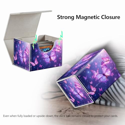 Strong Magnet for TCG MTG Commander Deck Box Playing Card Case Magic Deck Box Creative Pattern Trading Card Storage Box for Collectible Games, Purple Glowing Butterfly - color: Purple Glowing Butterfly