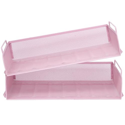 EASEPRES 2 Pack Stackable Desk Paper Tray, Metal Mesh Desktop Document Letter File Organizer for Office Home School, 13.5'' L x 9.75'' W x 5.5'' H, Pink - color: 2 Pack Pink