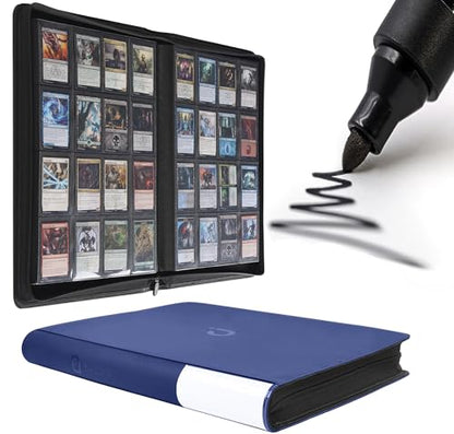 D DACCKIT Card Binder 16 Pocket - Fits 1024 Cards，Premium 4X4 Ringless Card Album with Sleeves for Trading Cards & Sports Cards（Model A，Navy Blue） - color: Navy Blue