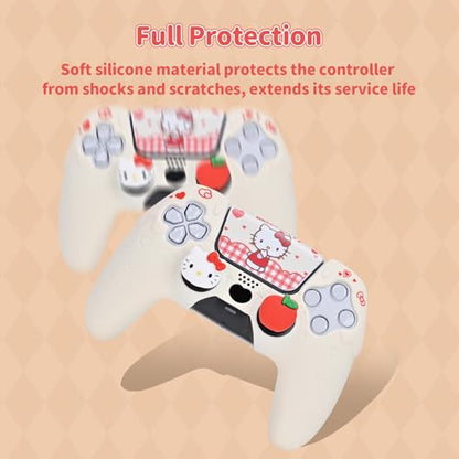 Kuitmor Silicone PS5 Controller Cover Skin Set, Anti-Slip Soft Protective Case for PS5 Wireless Controller with 2 Thumb Grip Caps and 1 Sticker (Beige Hello Kitty) - color: Beige Hello Kitty