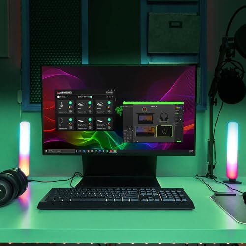 Monster Smart LED Light Bars 2 Pack, RGB+IC Multi-Color Razor Chroma TV & Gaming Wi-Fi Light Bars, Dimmable, Sound Reactive, Multi Position, App & Voice Control, Works with Alexa, Google Home, Siri