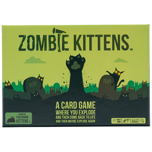 Exploding Kittens Zombie Kittens Card Game, 2-5 Players, Ages 7+ | Explode, come back from the dead, and get revenge! Dead players rejoin in this quick-to-learn Zombie Kittens card game. - style: Zombie Kittens