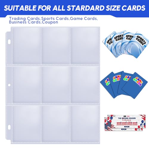 80 Pack 9 Pocket Trading Card Sleeve Pages,Page Protectors Card Sleeves Binder Sheets for 3 Ring Binder,Card Binder Sleeves for Baseball, Football, Game Sport Business Cards - size: 80 Pack