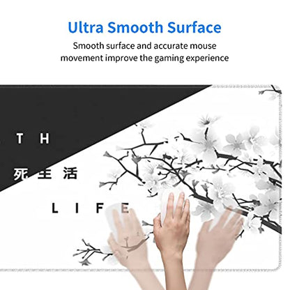 Black White Cherry Blossom Mouse Pad Japanese Sakura Death Life Extended Desk Mat 80X30 cm Non-Slip Rubber Base Stitched Edge Large XL Playmat for Gaming Laptop Computer PC Desktop,31.5×11.8 Inch - color: Black White, size: 31.5 x 11.8 inches
