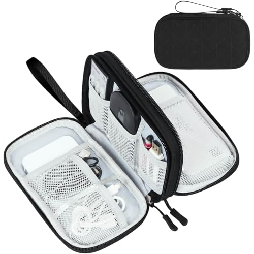 FYY Electronic Organizer, Travel Tech Pouch Bag, Medium, Black Quilted | Wrist Strap, Waterproof, Double Layers Portable Electronics Travel Carrying Case for Cord, Charger, Daily Business Trips Use - color: Black Quilted, size: Medium