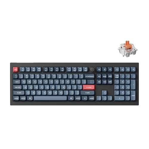 Keychron V6 Max Wireless Custom Mechanical Keyboard, 2.4 GHz Bluetooth 5.1 QMK Full-Size Layout RGB with Hot-swappable Silent Red Switch Compatible with Mac Windows Linux - color: Hot-swap Keychron K Pro Silent Red Switch