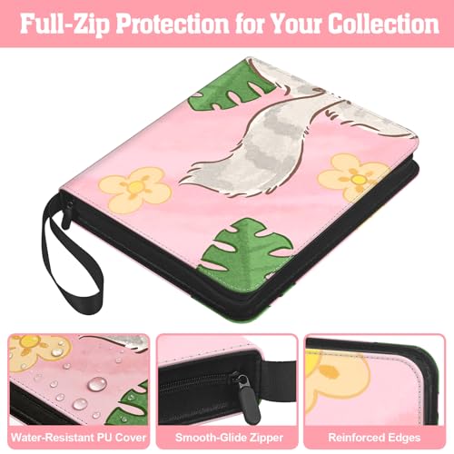 Trading Card Binder for TCG, 900 Pockets, 9-Pocket Top-Loading Pages, 3-Ring Zippered Album, Acid-Free PVC-Free, Fits Standard 2.5" x 3.5", PU Cover with Wrist Strap, Cute Cat Design - color: Cute Cat Garden