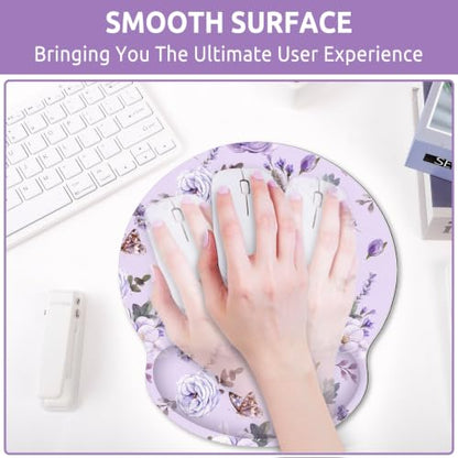 KONVINIT Ergonomic Mouse Pad with Wrist Rest, Small Mousepad with Non-Slip Rubber Base and Smooth Surface, Purple Mouse Pads for Desk, Office Desk Accessories - color: Purple