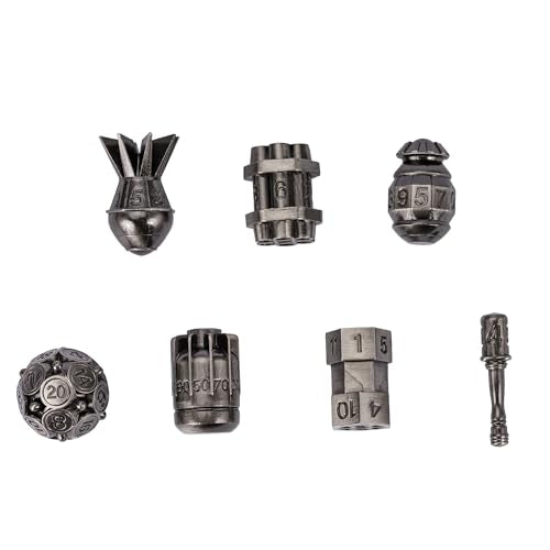UDIXI Metal DND Dice Set 7PCS RPG Polyhedral Metal D&D Dice Set Nickel | Bomb Shape, Solid Metal, Cool Design, Leather Pouch Packaging, for Dungeons and Dragons Role Playing Games Tabletop Games - color: Ancient Silver