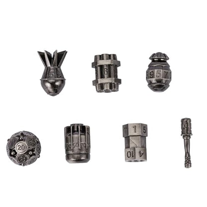 UDIXI Metal DND Dice Set 7PCS RPG Polyhedral Metal D&D Dice Set Nickel | Bomb Shape, Solid Metal, Cool Design, Leather Pouch Packaging, for Dungeons and Dragons Role Playing Games Tabletop Games - color: Ancient Silver