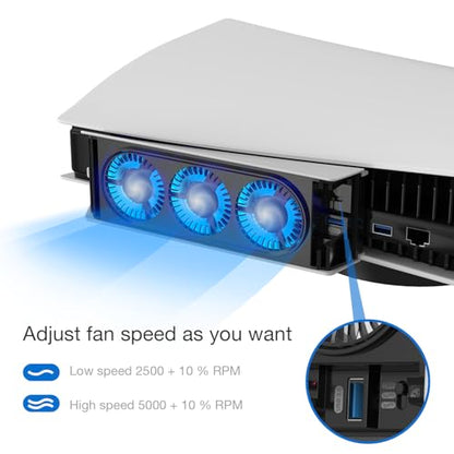 JUSPRO Cooling Fan for PS5 Accessories, Upgraded Quiet Cooler Fan with LED Light for PlayStation 5 Console/PlayStation 5 Digital Edition & Ultra HD Game Console - color: PS5 fan