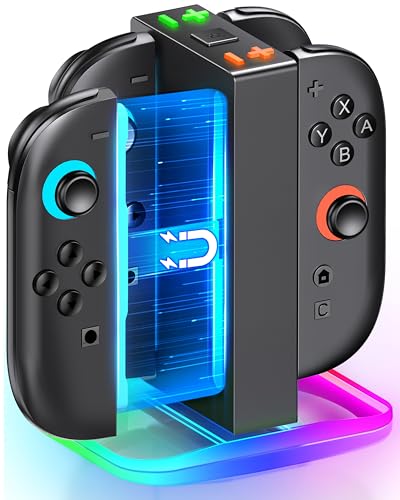 Mocagen Controller Charger for Nintendo Switch 2, Magnetic 4 in 1 Joy-Con Holder, Dynamic Light, Fast 2H Charge Compatible with Switch 2 Joy Con Charger Station Accessories - size: Square