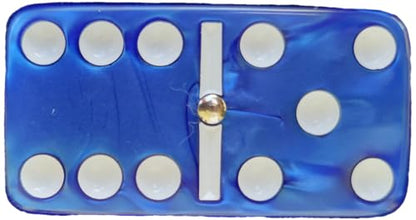 Marion Domino Double Six Dark Blue Marbleized Jumbo Tournament Professional Size with Spinners in Dovetail Sheesham Wood Box. - color: Blue Marbleized