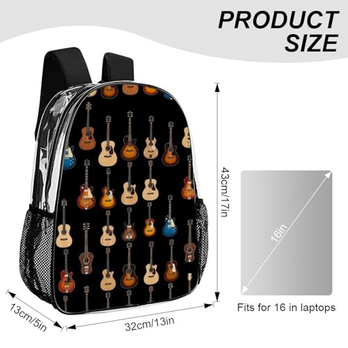 Heavy Duty Transparent Clear Backpack for Stadium Concert Travel | Heavy Duty, Guitar Musical, See Through Daypack - color: Pattern (511)