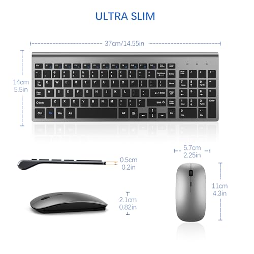 Wireless Keyboard and Mouse Ultra Slim Combo, TopMate 2.4G Silent Compact USB 2400DPI Mouse and Scissor Switch Keyboard Set with Cover, Batteries Included, for PC/Laptop/Windows/Mac - Gray Black - color: Gray Black