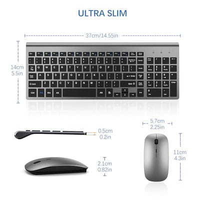 Wireless Keyboard and Mouse Ultra Slim Combo, TopMate 2.4G Silent Compact USB 2400DPI Mouse and Scissor Switch Keyboard Set with Cover, Batteries Included, for PC/Laptop/Windows/Mac - Gray Black - color: Gray Black