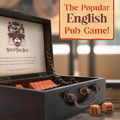 Front Porch Classics, Circa Shut the Box, Wooden 9 Number Dice Game with Case for Travel, for Adults and Kids Ages 8 and Up