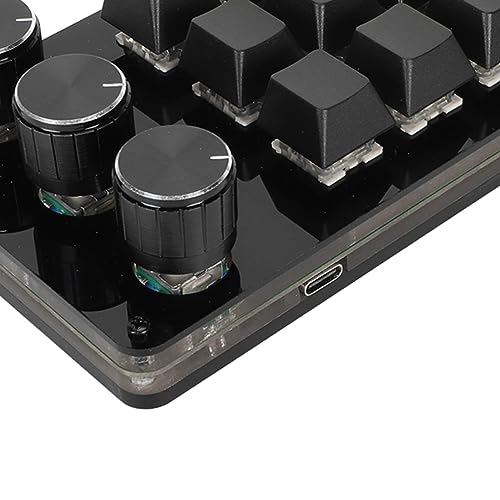 ASHATA 12 Key Mechanical Gaming Keyboard, One Handed Keypad, Custom Programme Hot Swappable Keyboard with 3 Knob Cable Separation Blue Switch for Office Gaming, ASHATAr127mui0bn