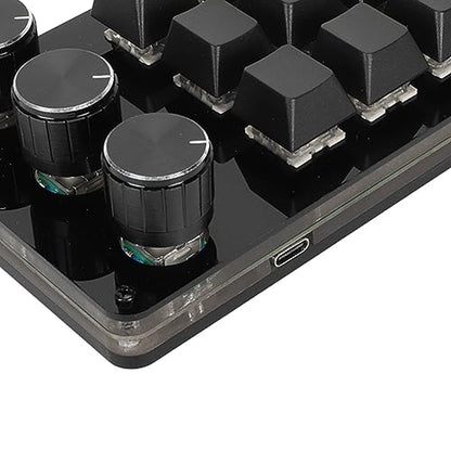 ASHATA 12 Key Mechanical Gaming Keyboard, One Handed Keypad, Custom Programme Hot Swappable Keyboard with 3 Knob Cable Separation Blue Switch for Office Gaming, ASHATAr127mui0bn