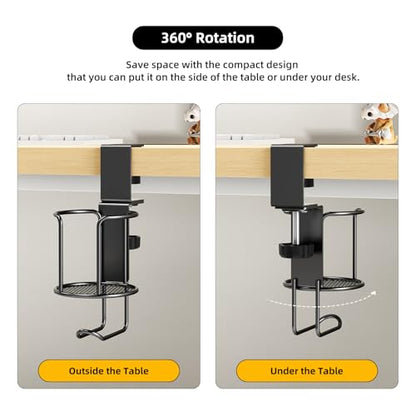 CABTE 2 in 1 Desk Cup Holder with Headphone Hanger Holder | Anti-Spill Clip-On Table Cup Hook with 360° Rotation for Lawn Chair, Office Home Gaming Table (1 PACK) - color: 1 PACK