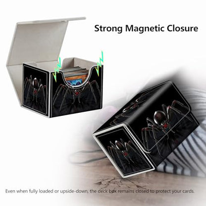 Strong Magnet Card Case Deck Box Mtg Card Box Playing Card Box Magic Deck Box Tcg Up to 200 Cards Creative Pattern Trading Card Storage Box for Collectible Card Games, Menacing Black Spider - color: Menacing Black Spider