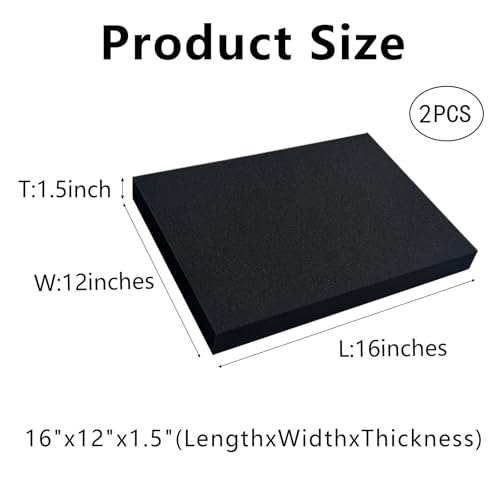 2 PCS 16" x 12" x 1.5" Polyurethane Foam Sheets Black Cushion Foam Panels | Foam Inserts for Cases,Black Foam Padding Cuttable Polyurethane Styrofoam for Cushion, Toolbox, Game Box, Storage, Crafts - size: 16x12x1.5inch