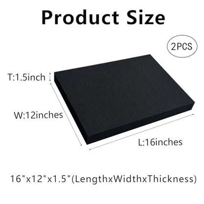 2 PCS 16" x 12" x 1.5" Polyurethane Foam Sheets Black Cushion Foam Panels | Foam Inserts for Cases,Black Foam Padding Cuttable Polyurethane Styrofoam for Cushion, Toolbox, Game Box, Storage, Crafts - size: 16x12x1.5inch