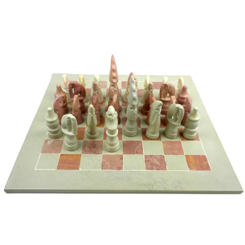 Global Crafts Maasai Tribe Soapstone Chess Set - Hand Carved Chess Board - Ages 6+ - size: 14 Inch