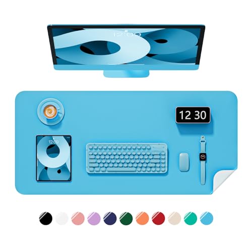 Desk Pad, 23.6" x 13.8" PU Leather Non-Slip Desk Mat Large Mouse Pad for Desktop, Waterproof Laptop Computer Writing Mat for Office, Home, Work, Gaming, Aqua Blue - color: Aqua Blue, size: 23.6" x 13.8"