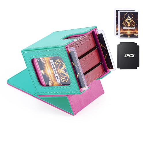 Commander Deck Box for MTG with double display windows,Card Storage Box Fits 120+ Single sleveed Cards,Magnetic Card Box with 2 Dividers&2 Toploaders for TCG Turquoise/Pink - color: Turquoise/Pink, size: 1 pack