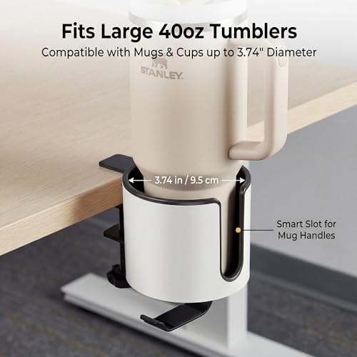 GUNKING Luxury 2-in-1 Anti-Spill Cup Holder with Under Desk Headphone Hanger (White) - color: WHITE