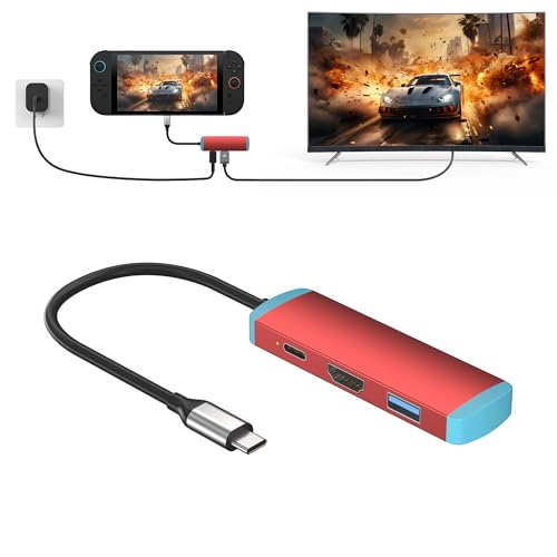 USB C Switch 2 Dock,4K@60Hz HDMI Adapter with PD/USB 3.0 Port,Replacement Dock for Switch/Switch OLED/Steam Deck/ROG Xbox Ally X/Legion Go - color: Red, size: 3.5*1.2 inch