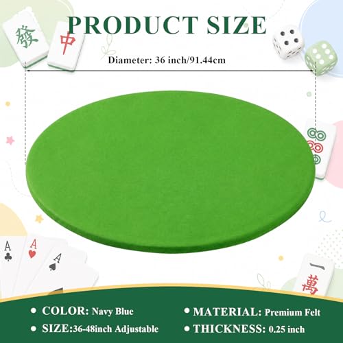 Newwiee Grass Green 36 Inch Felt Card Game Tablecover Round 36in to 48in Tablecloth Poker Table Cover Round Elastic Table Mat for Playing Cards Mahjong - color: Grass Green