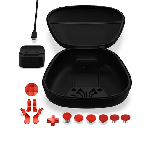Complete Component Pack Replacement Parts Repair Accessories Kit with Storage Case, Charging Dock and Cable,6 Thumbsticks, 4 Paddles, 2 D-Pads for Elite Series 2 and Core Controller - color: Red