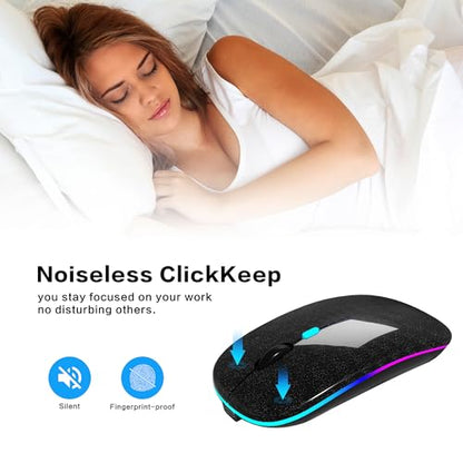 AIKOKOK Wireless Bluetooth Mouse, Rechargeable Dual Mode Mouse, Pearl Black | BT 5.2 & 2.4G USB Receiver, 3 Adjustable DPI,LED Lights,Slim,Silent,Portable Computer Mouse for Laptop,PC,MacBook,iPad,Tablet - color: Pearl Black