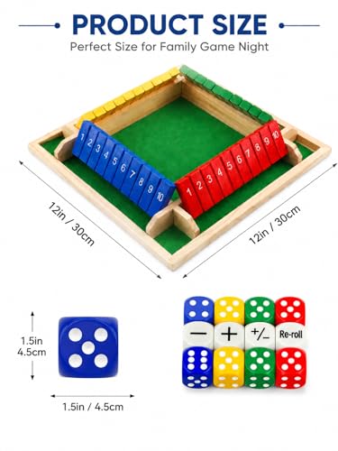 Upgraded 12-inch Shut The Box Game, Easy Quick and Fun Educational Math Game with 4 Symbolic Dice, 1-4 Players Wooden Board Games for Family Night Classroom Party, Tabletop Games for Kids Adult Senior - size: 12Inch