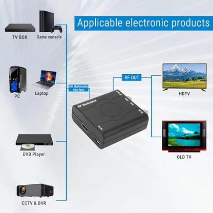 HDM61 HDMI to RF Modulator VHF NTSC 1080P Converter for TV Game Console | NTSC CH3/CH4 Output, Durable ABS, CATV, HDMI 1.4, Up to 1080P, PLL VHF Control Plug & Play for PC, Game Console, TV