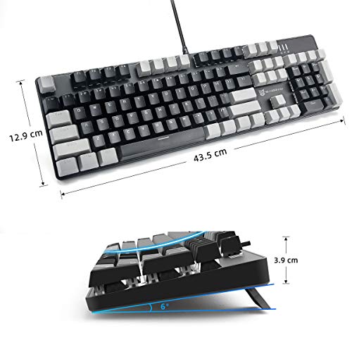Merdia LED Backlit Full Size Wired Mechanical Gaming Keyboard | Black Switch 104 Keys US Layout Hot Swappable Full Size Mechanical Keyboard | White LED Backlit PC Gaming Keyboards (Black & Grey Color) - color: Black Switch Black & Grey