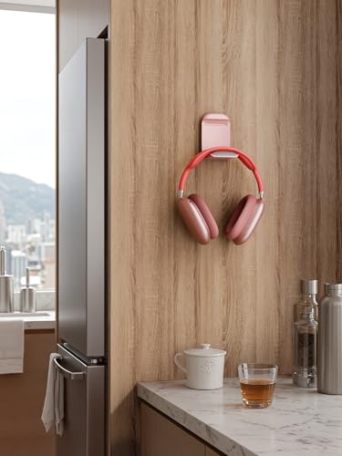 MAMUVIMO Headphone Stand, Headset Stand Foldable ＆ Sticky, Headphone Holder Hook Mount with Non-Slip Silicone, Adhesive Earphone Desk Hanger Clip Space-Saving for Airpods Max, All Earphones- Pink - color: Pink, size: 1 Pack