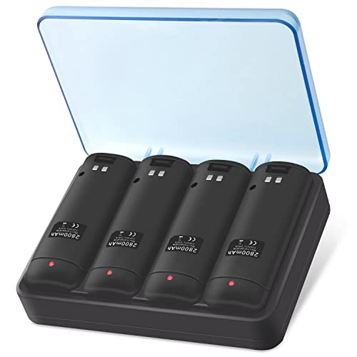 Battery Charger for Wii & Wii U Remote Controller,4pcs 2800mAh NiMH Rechargeable Battery Packs with 4-in-1 Charging Station for Wii & Wii U Game Remote [ Latest Upgrade Version]-Black - color: Black