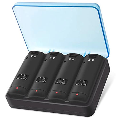 Battery Charger for Wii & Wii U Remote Controller,4pcs 2800mAh NiMH Rechargeable Battery Packs with 4-in-1 Charging Station for Wii & Wii U Game Remote [ Latest Upgrade Version]-Black - color: Black