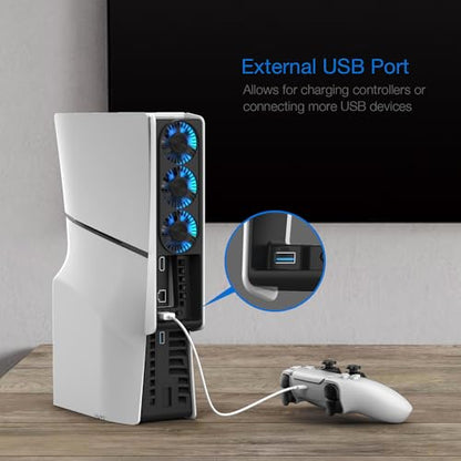 JUSPRO Cooling Fan for PS5 Slim, Upgraded Quiet Cooler Fan with LED Light for PS5 Slim Console Digital & Discs Edition - color: PS5 Slim fan