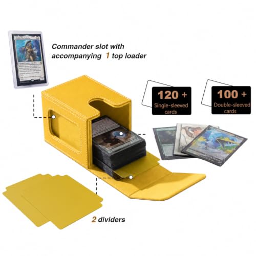 MTG Deck Box with Commander Display, Fits TCG Cards (Yellow&Yellow) | Holds 120 Single/100 Double-Sleeved Cards, Fit MTG/PTCG/OPTCG Cards, Strong Magnet, PU Leather, With 2 Dividers & 1 Toploader - color: Yellow&Yellow