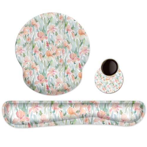 Ergonomic Keyboard Mouse Pad Wrist Rest Support Set for Laptop/Computer/Desktop,Memory Foam Hand Rest Wrist Cushion for Gaming/Office,Lightweight Comfortable & Pain Relief (Watercolor Flowers) - color: Watercolor Flowers
