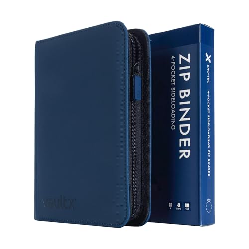 Vault X 4 Pocket Zip Trading Card Binder 160 Cards Exo-Tec (Blue) | Holds 160 standard-size TCG cards in 20 side-loading 4-pocket pages. Padded, water-resistant Exo-Tec cover. - color: Blue