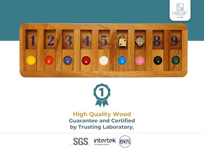 BSIRI Classic Shut The Box Game Wooden 12 Numbers with Math Lover Player Wood Box of Brain Teaser Puzzles Single Player Original Wood Dice and Close flip Number Board Games Adults Travel Mini Size - style: Shut the Box Game